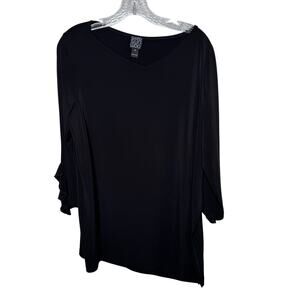 Ciara Sun Woo XL Black Ruffle Sleeve Tunic Top Stretch Knit Made in‎ USA